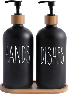 luxury Soap Dispenser Set – Upgrade Your Sink | Refillable Wooden Pump Bottles for Kitchen & Bathroom