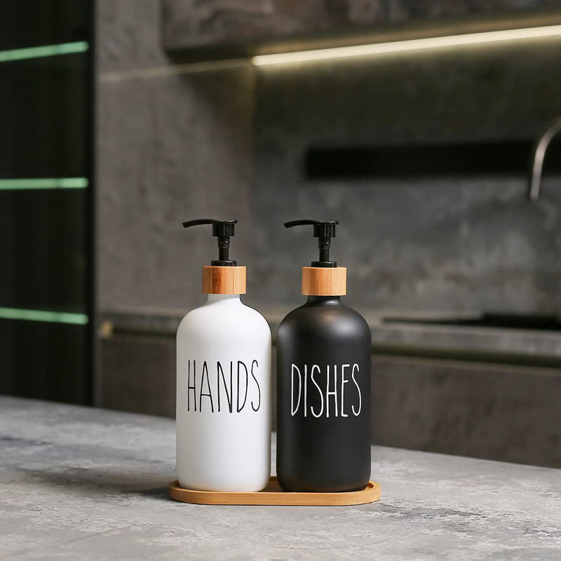 luxury Soap Dispenser Set – Upgrade Your Sink | Refillable Wooden Pump Bottles for Kitchen & Bathroom