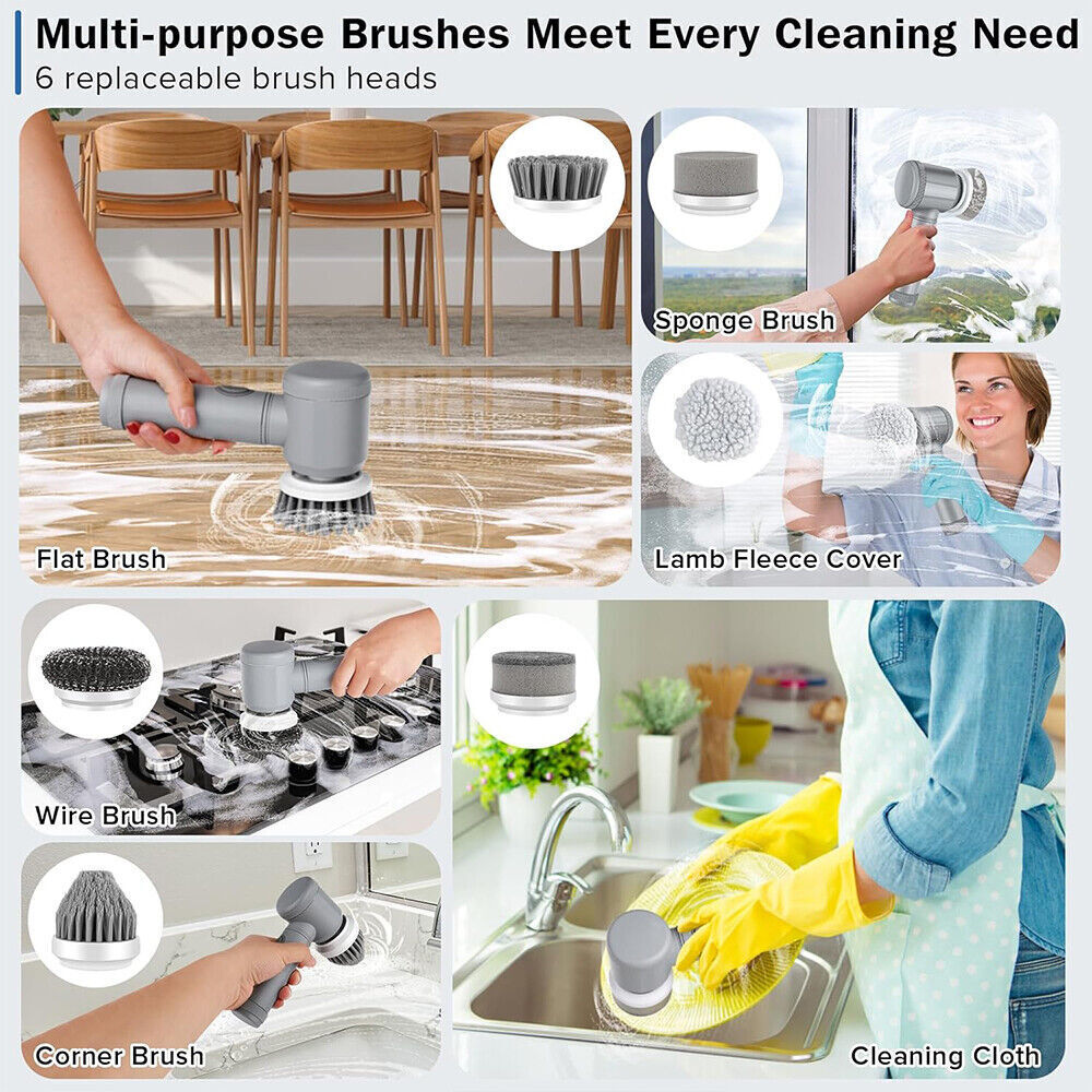 Versa Essentials Electric Spin Scrubber | Cordless Cleaning Brush with 7 Brush Heads