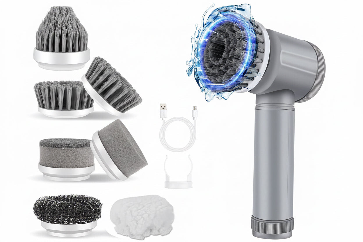 Versa Essentials Electric Spin Scrubber | Cordless Cleaning Brush with 7 Brush Heads