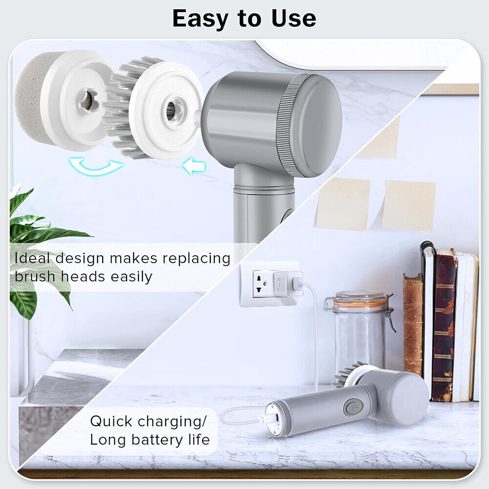 Versa Essentials Electric Spin Scrubber | Cordless Cleaning Brush with 7 Brush Heads