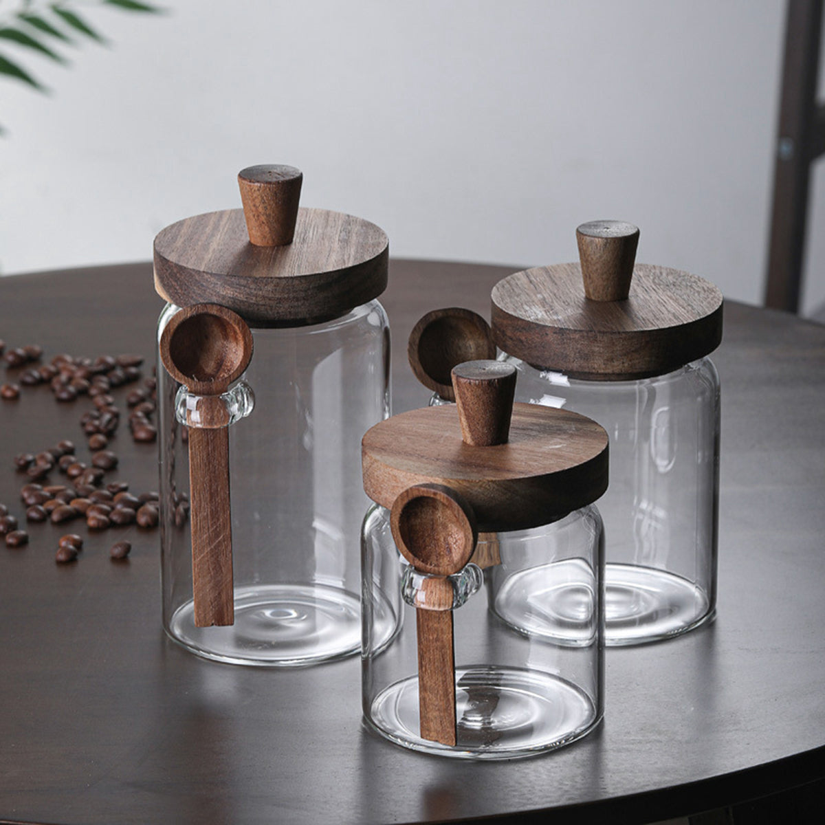 3Pcs Glass Coffee Jars With Spoons,Candy Jars,Biscuit Jars,Storage Jars,Tea Jars