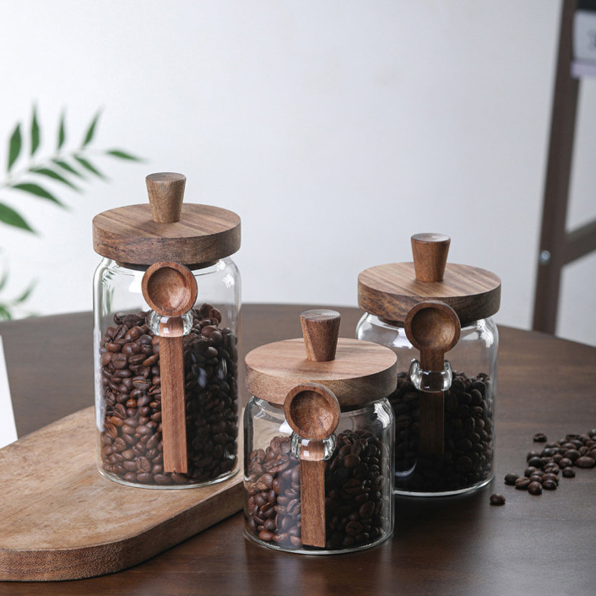3Pcs Glass Coffee Jars With Spoons,Candy Jars,Biscuit Jars,Storage Jars,Tea Jars