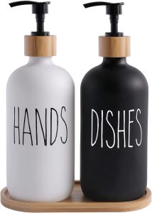 luxury Soap Dispenser Set – Upgrade Your Sink | Refillable Wooden Pump Bottles for Kitchen & Bathroom