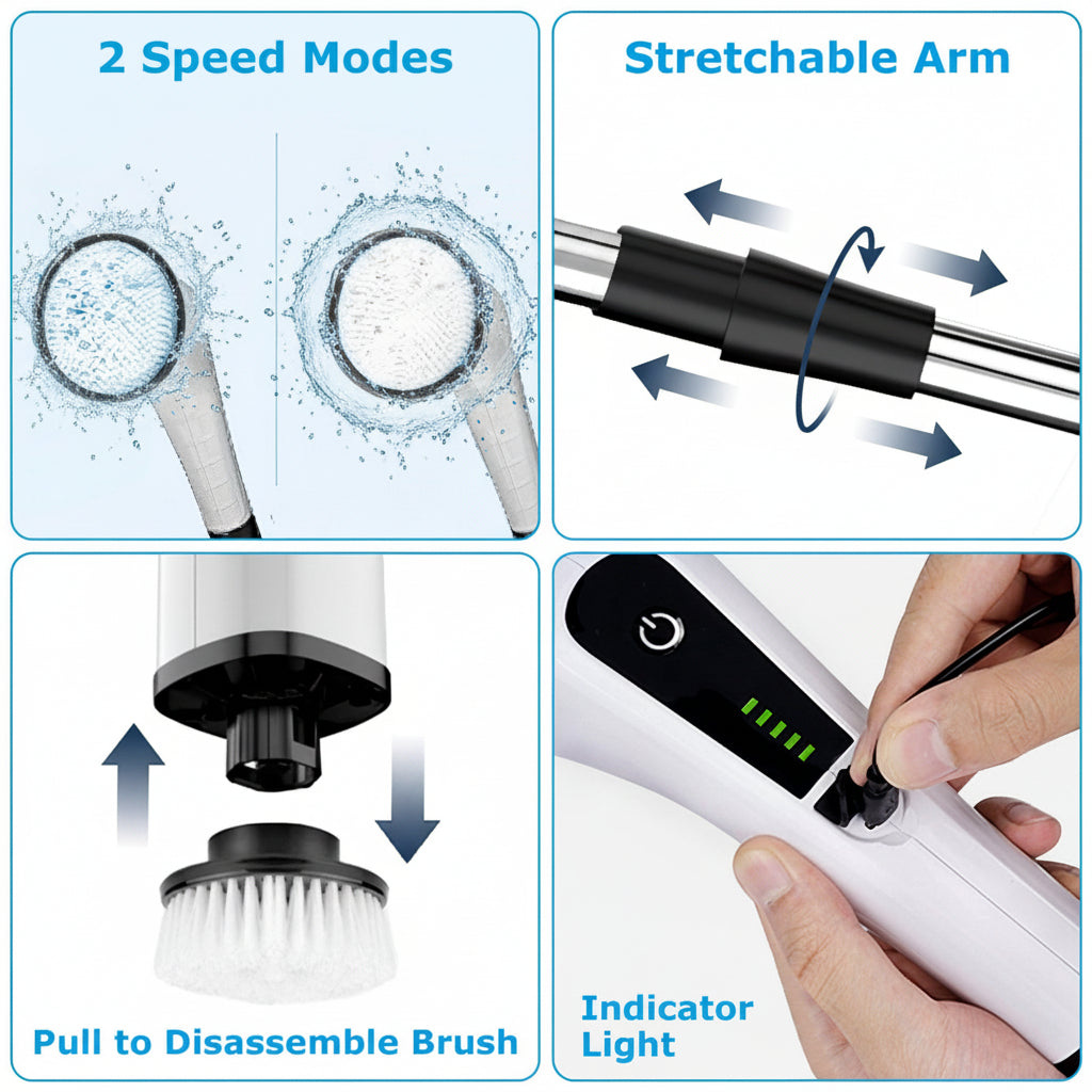 Electric Spin Scrubber – Clean Smarter, Not Harder | Cordless, Telescopic Handle, 8 Brush Heads & Waterproof
