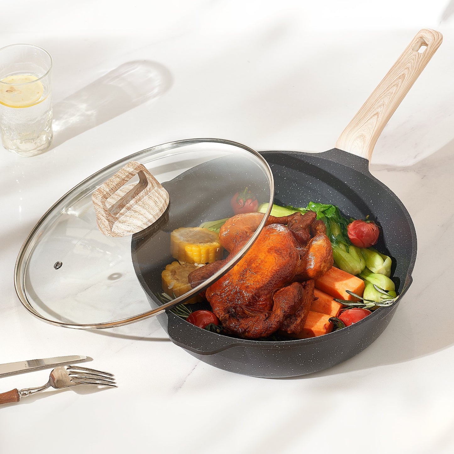 17 Piece Pots And Pans Set Granite Nonstick Kitchen Cookware Black